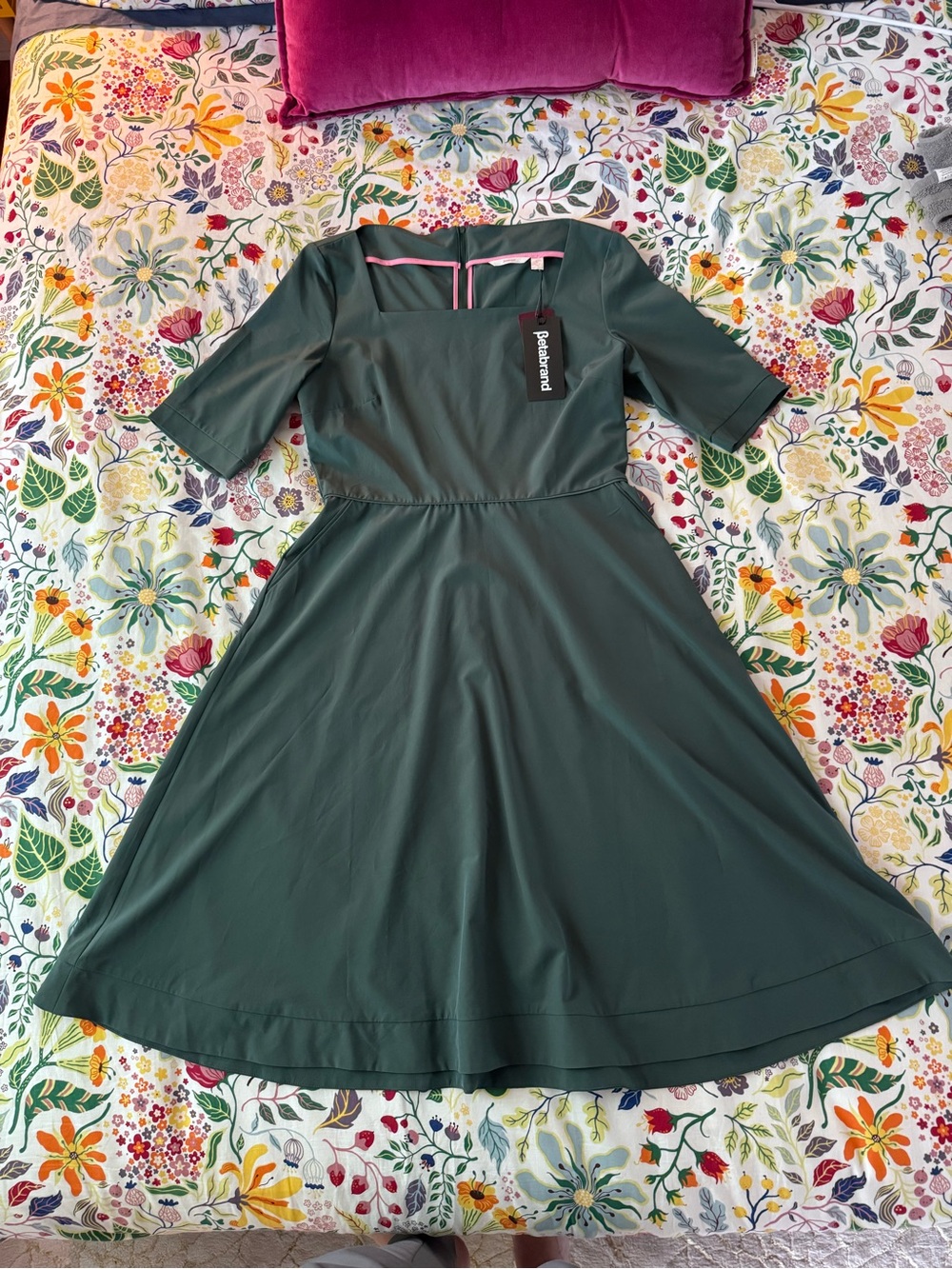 Betabrand NWT Elixir Retro Square Neck Dress with Pockets Green L